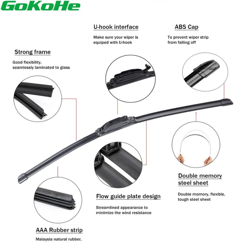 GoKoHe 19" + 19" Windshield Wiper Blades Quality Premium for Jeep Liberty 2002-2012 Dodge Nitro 2007-2011 Suzuki Grand Vitara 1999-2012 Toyota Sequoia Tundra 2001-2007 front windscreen wiper - Image 4